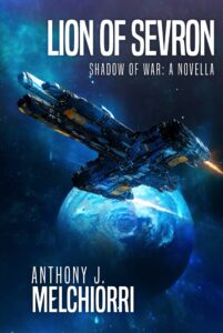Spaceship in front of a planet; cover for Lion of Sevron