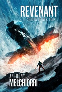 Book cover depicting a spaceship racing over a mountainside